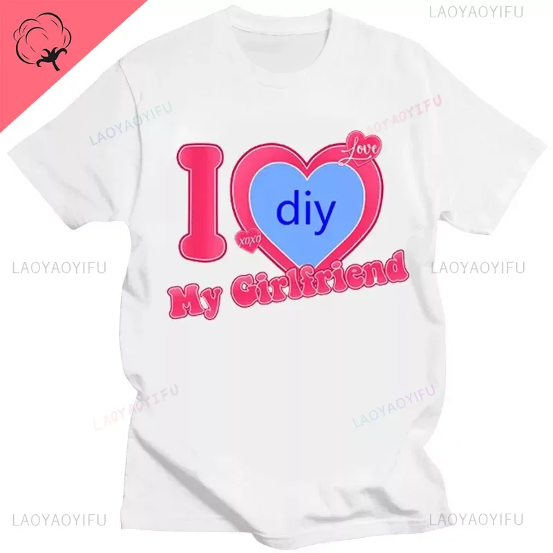 thumbnail image 1 of Camiseta con estampado personalizado para hombre y mujer, ropa de calle de algodón con imagen personalizada, I Love My Boyfriend y Girlfriend, 1 of 5