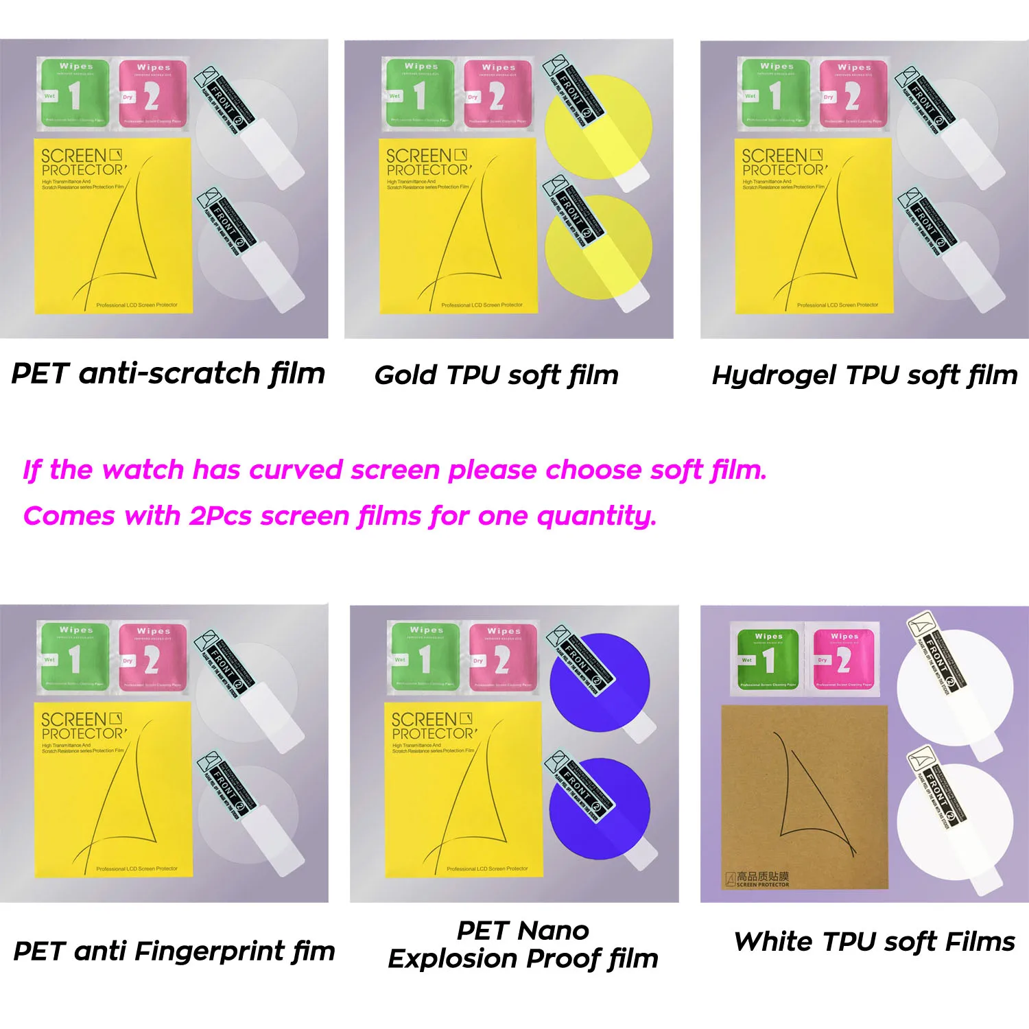 2Pcs 24mm 43mm 소프트 시계 화면 보호기 TPU PET 하이드로 겔 스마트 시계 보호 스크린 필름 가드 안티 스크래치