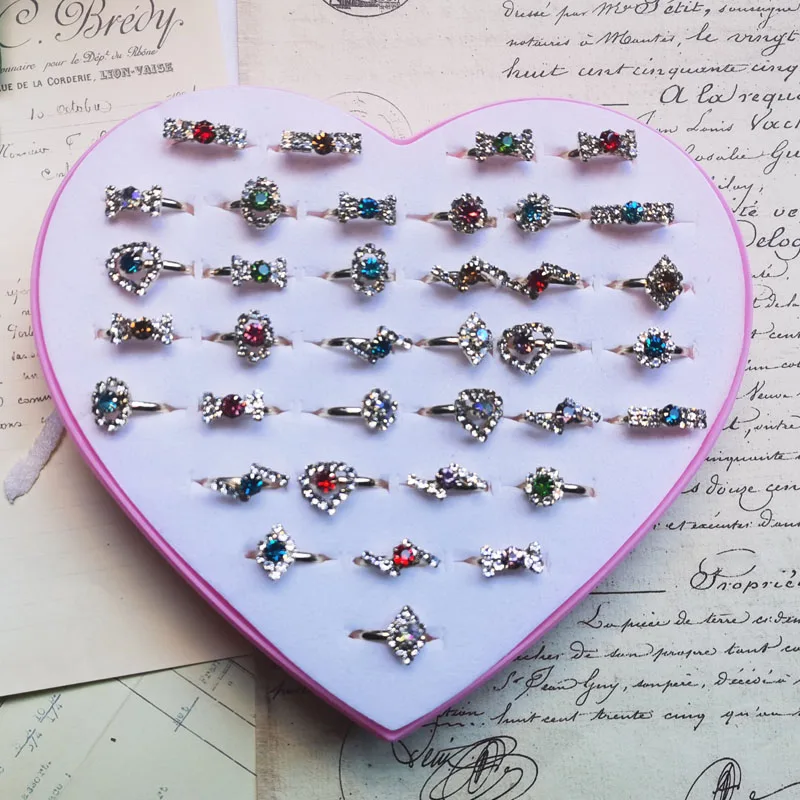 Finger Ring Adjustable Kids Alloy Heart Crystal For Children Girls