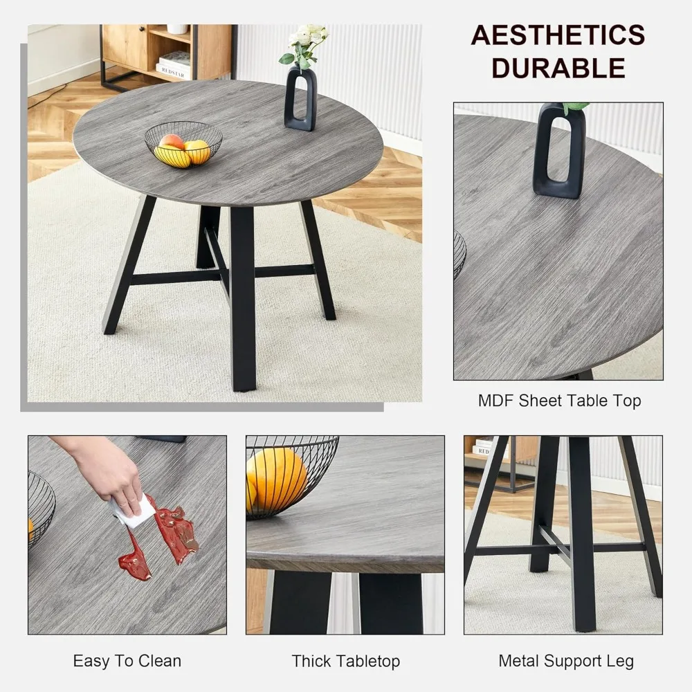 Round Dining Table Set for 4, Round Kitchen Dining Table and Chairs Set for 4,42" Modern Dining Room Table Set for 4 5