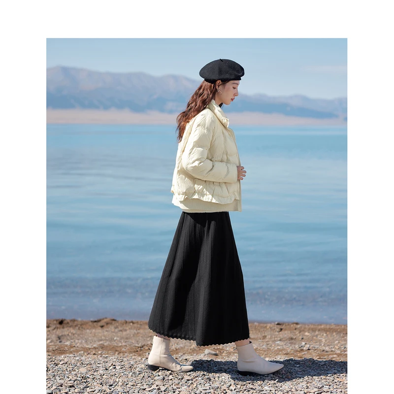 INMAN Women Down Jacket 2023 Winter Long Sleeve Stand Collar Loose Thickened Coat Wave Hem Design Fashion Versatile Outwear