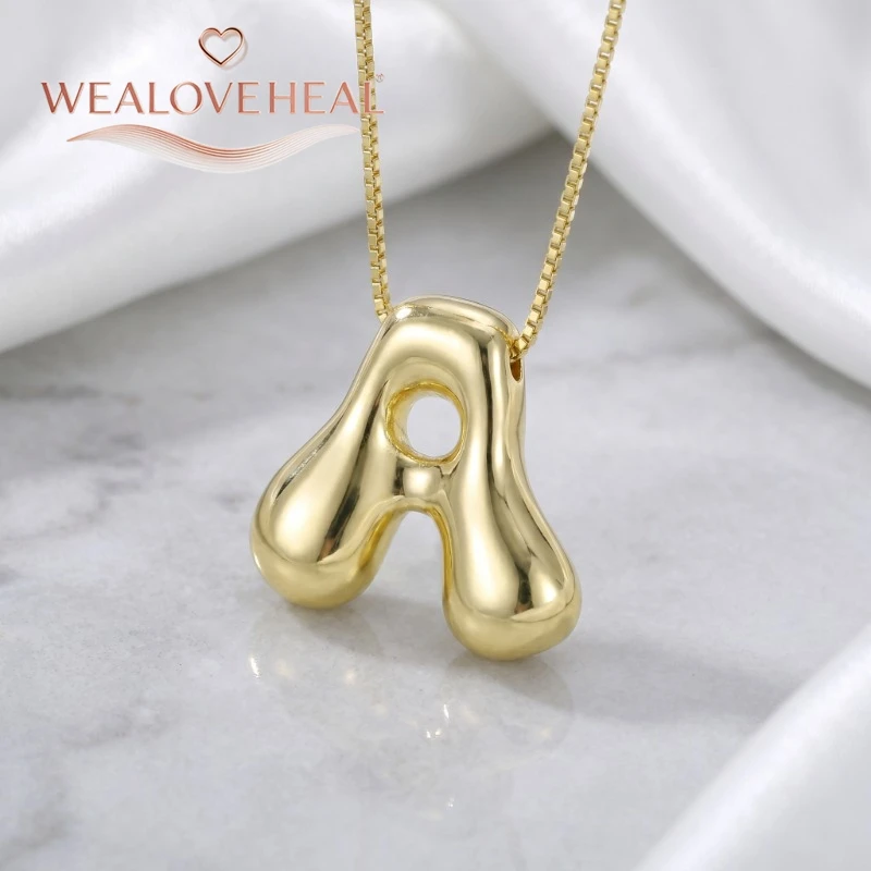 lange kette，halsketten herren，muttertagsgeschenk，schmuck frauen，halskette，18K Vergoldete Messing A-Z Ballon-Buchstaben-Halskette, Puff-Buchstaben-Anhänger, Klobiger Glänzender Personalisierter Namens-Alphabet-Schmuck