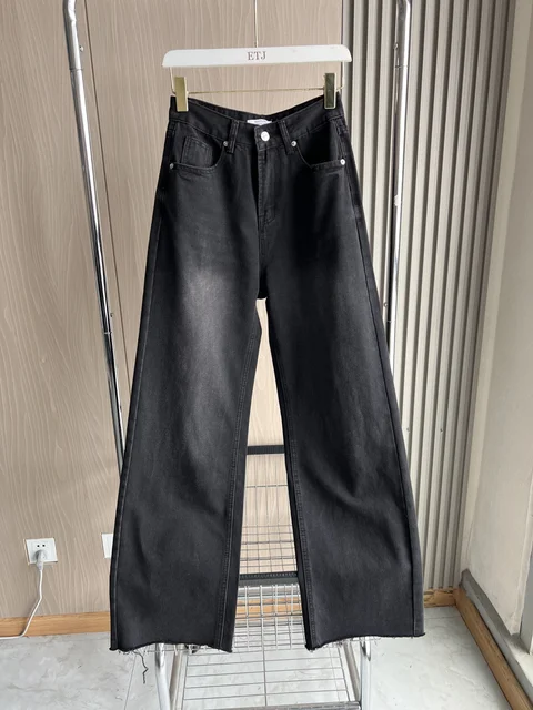 TRAF jean taille haute à jambes larges femme classique tout avec cinq poches jean ultra-long délavé doux confortable 6045022 4