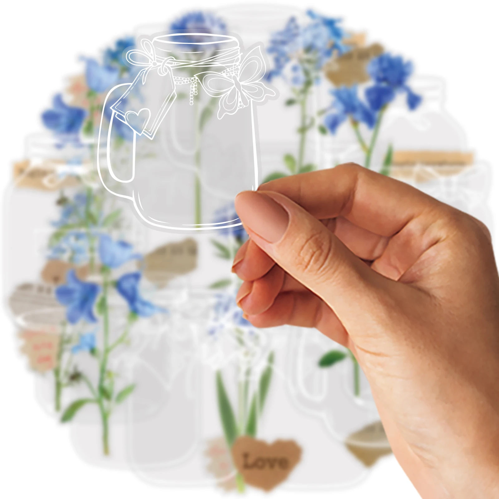 에토리 라이프 포겟미낫 15개 블루 플라워 자르잉글리쉬 스티커 투명 펫 데코레이티브 스티커 노트북, 휴대폰 스티커, 여행가방, 사진 앨범, DIY 스크랩북 용품, 선물 종이 가방, 학교 용품, 장난감 스티커