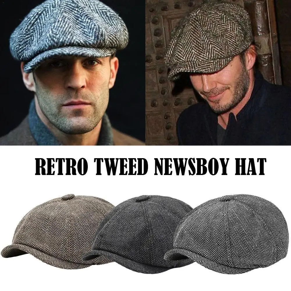 

Retro Tweed Newsboy Hat Men Beret Gatsby Beret Hats Street Caps Peaked Octagonal with Brim Caps Winter Spring Hip Hop Beret 1PCS