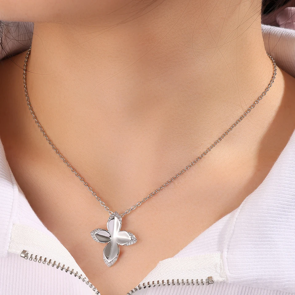 ZAKOL Luxus Kupfer Metall Micro-intarsien Zirkon Vier-blatt Blume Ohrring Frauen Hochzeit Party Ohrring/Halskette Schmuck-Set – Detail 10