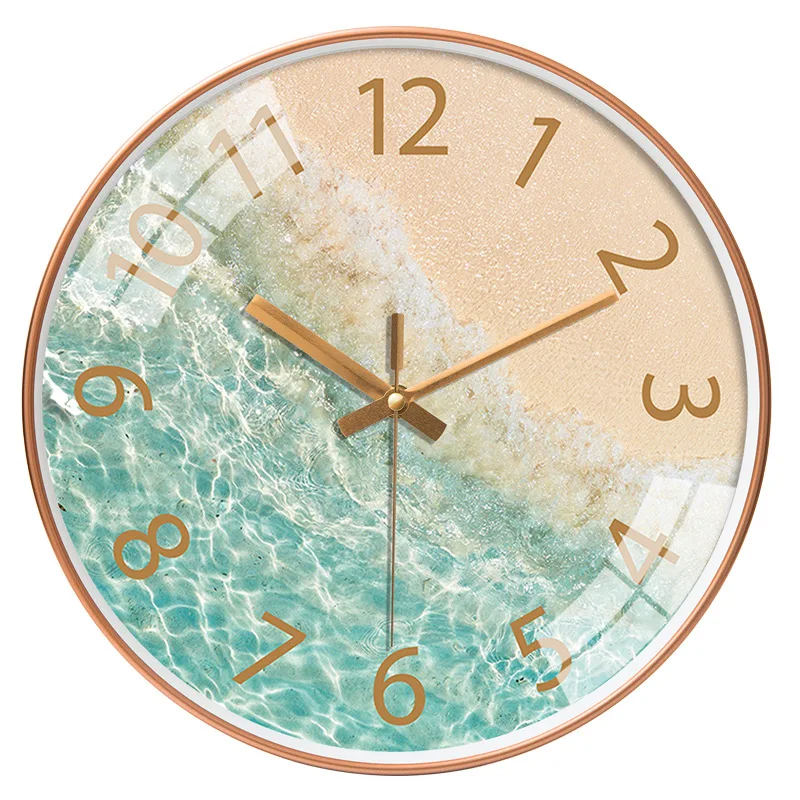 Large Round Wall Clock Gold Silent Sea Art Color:I;Sheet Size:12 inch