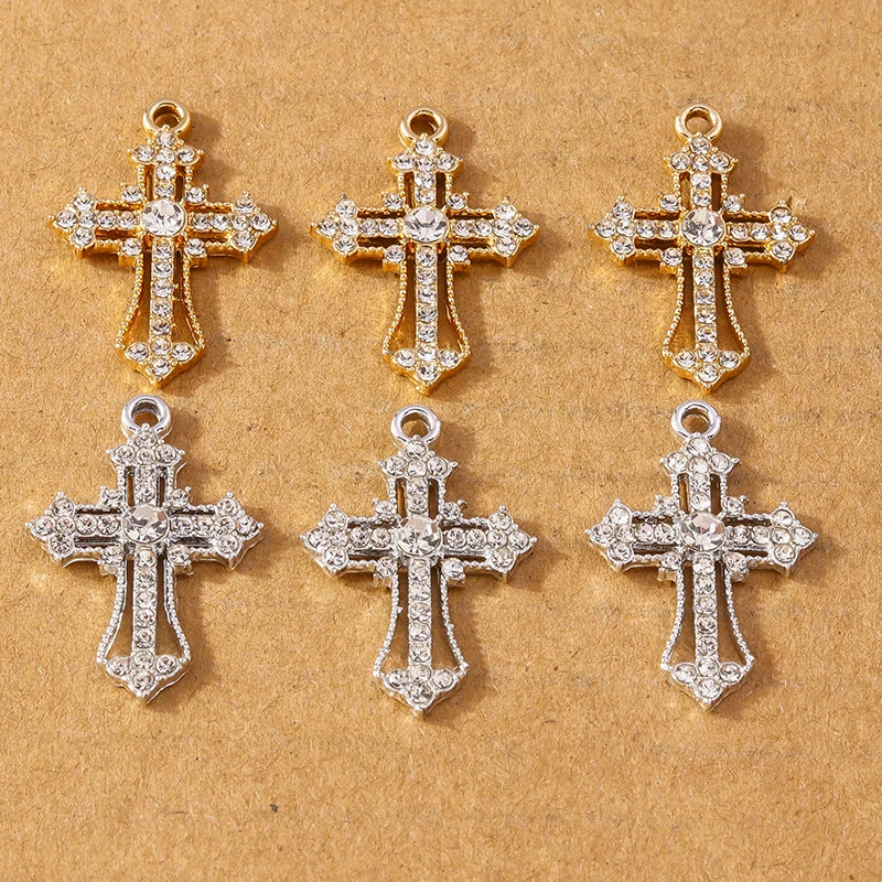 10 Stück funkelnde Strass-Kristall-Kreuz-Charms-Anhänger für Ohrringe, Halsketten, DIY, handgefertigte Schmuckherstellung, Zubehör