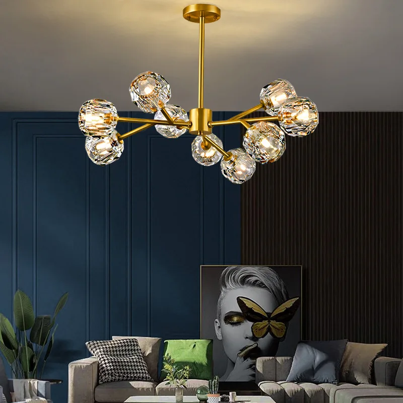 

Nordic chandelier modern simple crystal all copper light luxury lamp Net red lighting molecular lamp creative personality living