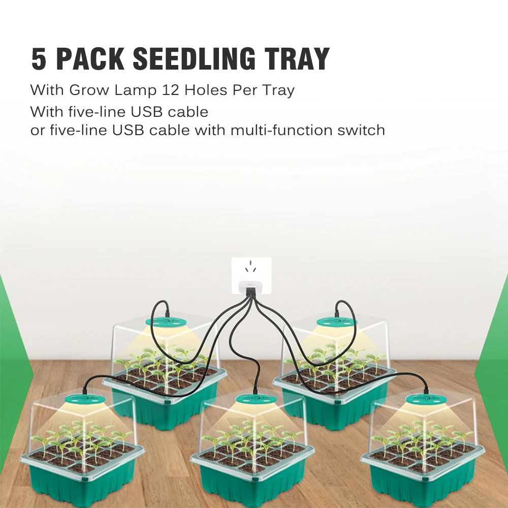 Plants Seed Starter Trays With Grow Light 12 Holes Per Tray For Home Plant Greenhouse