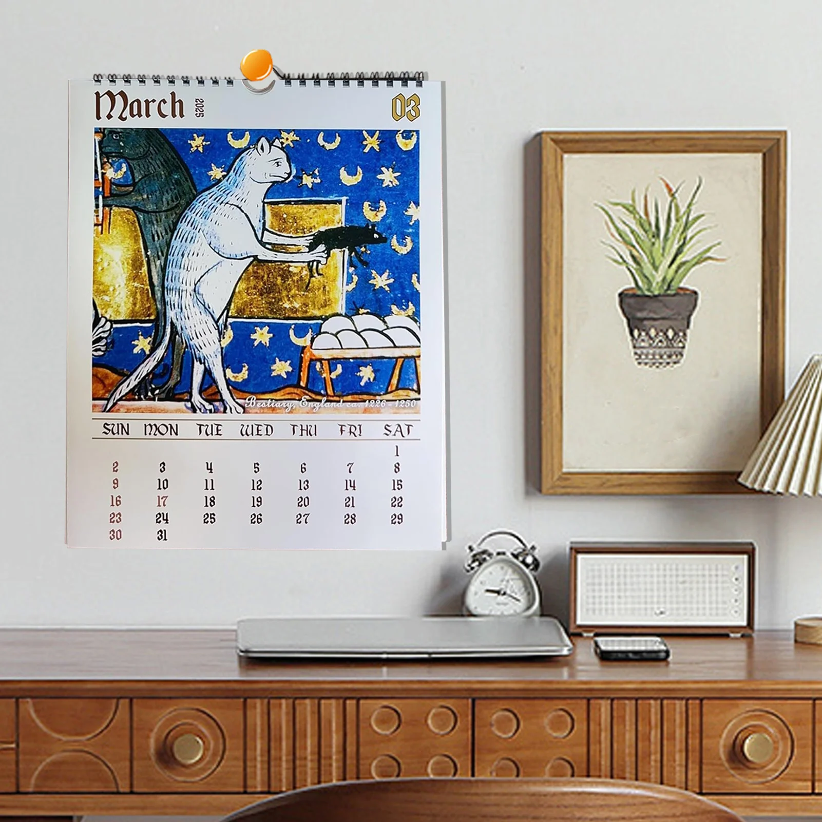 2026 Ugly Medieval Cats Calendar Whimsical Cat Design Large Font Easy To Read Calendar Decoration For The Entrance Hall & Bedroo - 21 - View #4