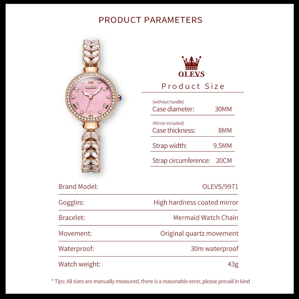 OLEVS Women's Watches Waterproof Luxury Inlaid Diamond Dial Elegant Ladies Wristwatch Quartz Watches for Women Reloj Mujer Clock