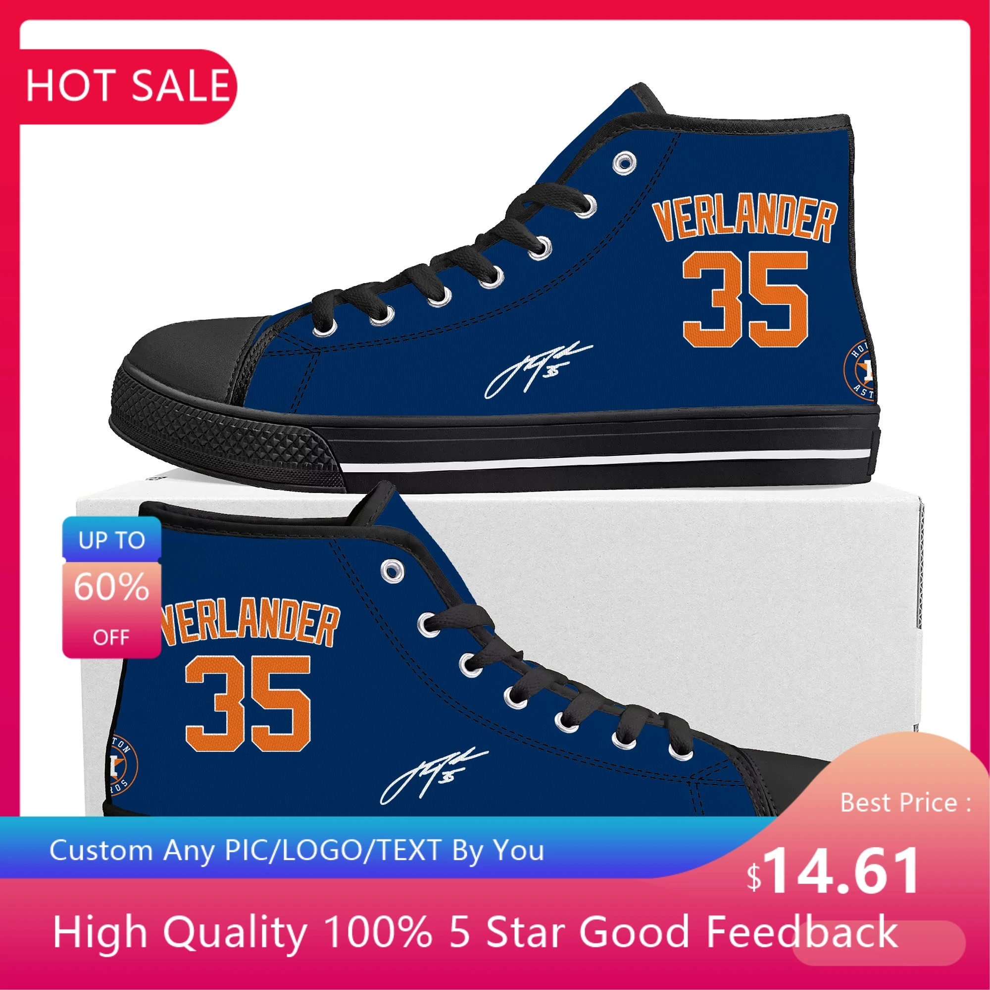 

Высокие бейсбольные кроссовки Хьюстона для мужчин и женщин, подростков, высокое качество, Джастин верландер, № 35, холщовые кроссовки, обувь на заказ