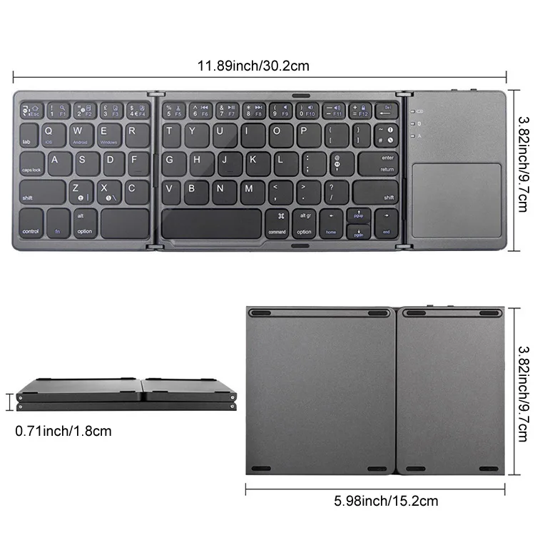 Faltbare, kabellose, ultradünne Bluetooth-Tastatur mit Touchpad für Portugiesisch, kompatibel mit PC, Mac, Smartphone, Windows, iOS und Android._voghion.com