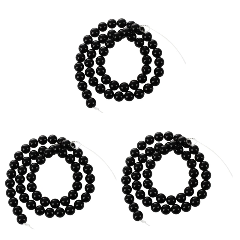 

3X Round Black Onyx Precious Loose Beads Of Semiprecious Stones 8Mm