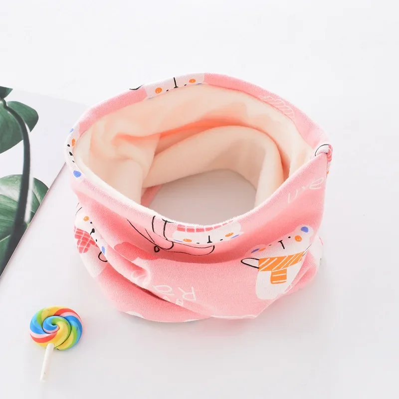 Children Scarf Winter Korean Cartoon Print Children's Neck Pure Cotton Plush Thickened Baby Warm Windproof Neck Cover