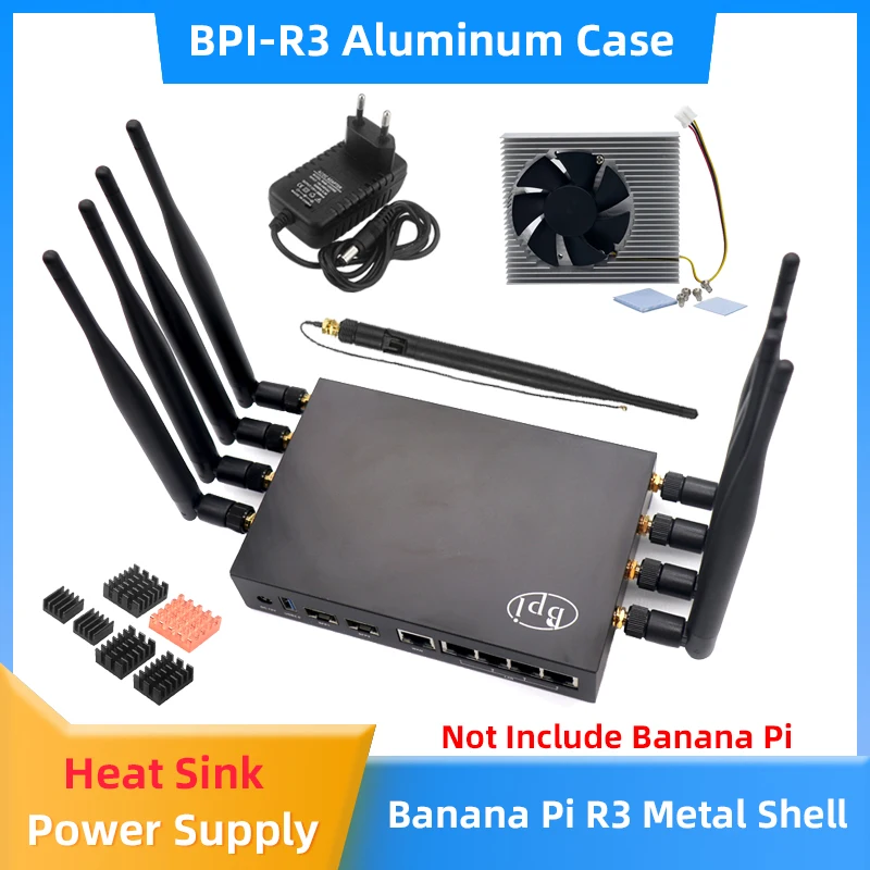 Banana pi Bpi-r3 Aluminum Case Metal Shell Fonte de Alimentação Opcional Antena Wifi para Bpi r3