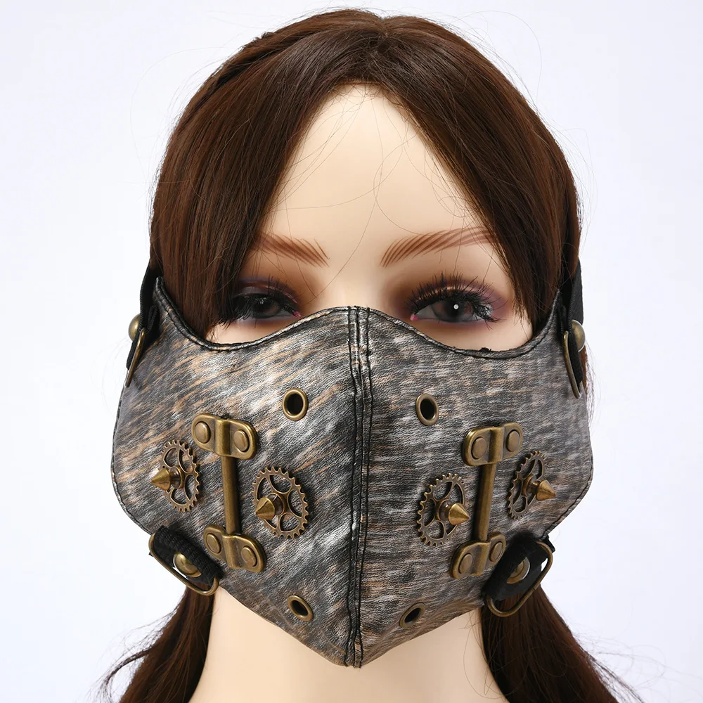 Men Women's PU Leather Rivet Rock Mask Lady's Breathable Party Cosplay Halloween Mouth-muffle R1549
