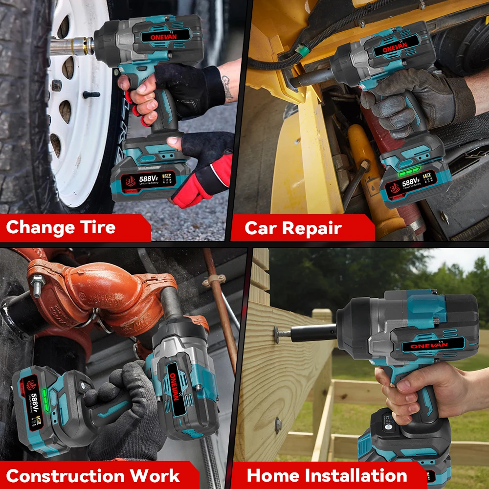 ONEVAN 1/2" Brushless Electric Impact Wrench 2800N.M Torque Removal Screw Nut Screwdriver Home Power Tool for Makita 18V Batte 4