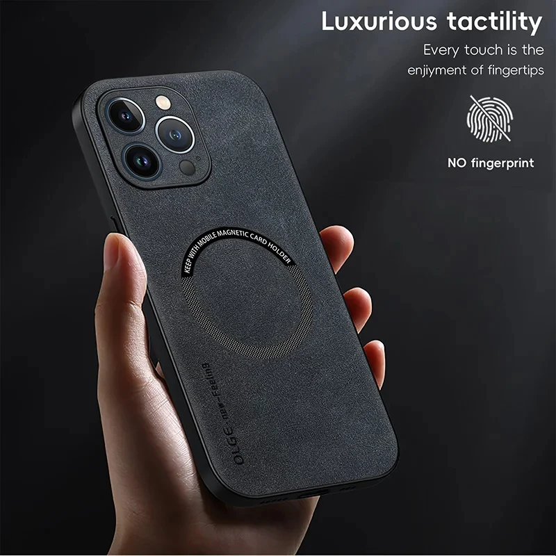 Leather Magnetic Phone Case with Magsafe Wireless Charging Compatibility