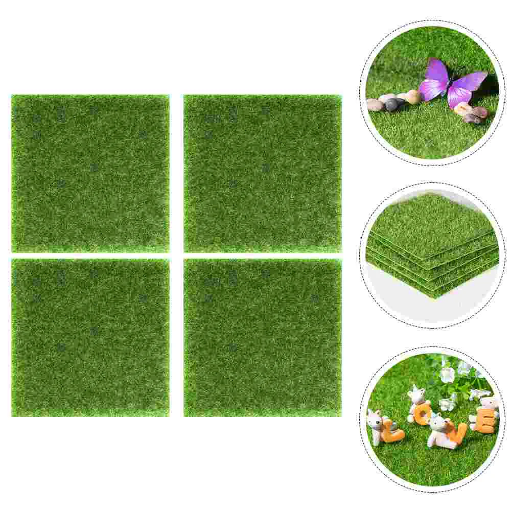 

4pcs Fake Lawn Turf Mat Square DIY Fake Artificial Grass For Craftss Artificial Grass Pads