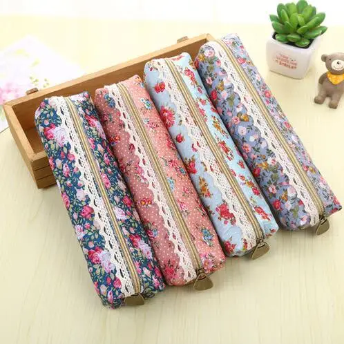 1pcs/lot Vintage Flower Floral For Girls Pen Box School Supplies Pencil Bag For students gifts