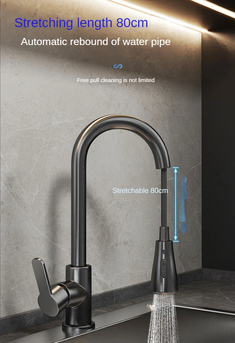 Description Picture 4 of itemPull kitchen faucet cold and hot water dual purpose splash proof faucet fast heating household wash basin faucet