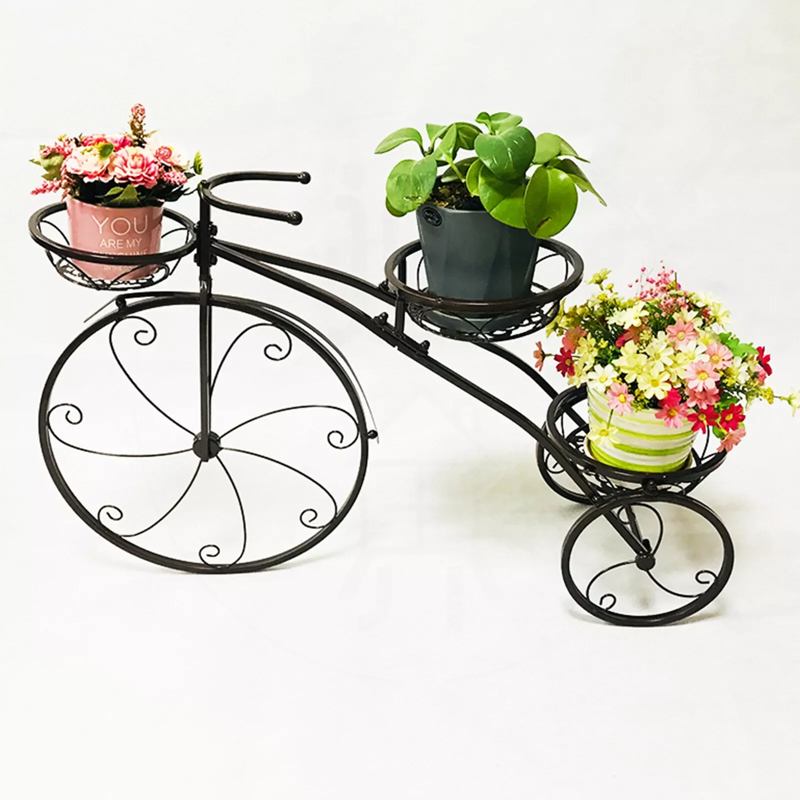 3-Tier Bicycle Shape Plant Stand Shelf Flower Holder Rack Garden Home Patio Decor Metal Wrought Iron Tricycle Planter 5
