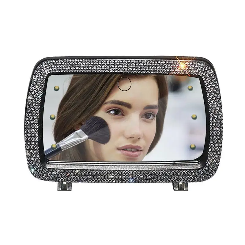 

Rhinestones Car Visor Vanity Mirror LED Car Makeup Mirror With 6 Lights Universal Car Cosmetic Mirror With Built-in Battery Car