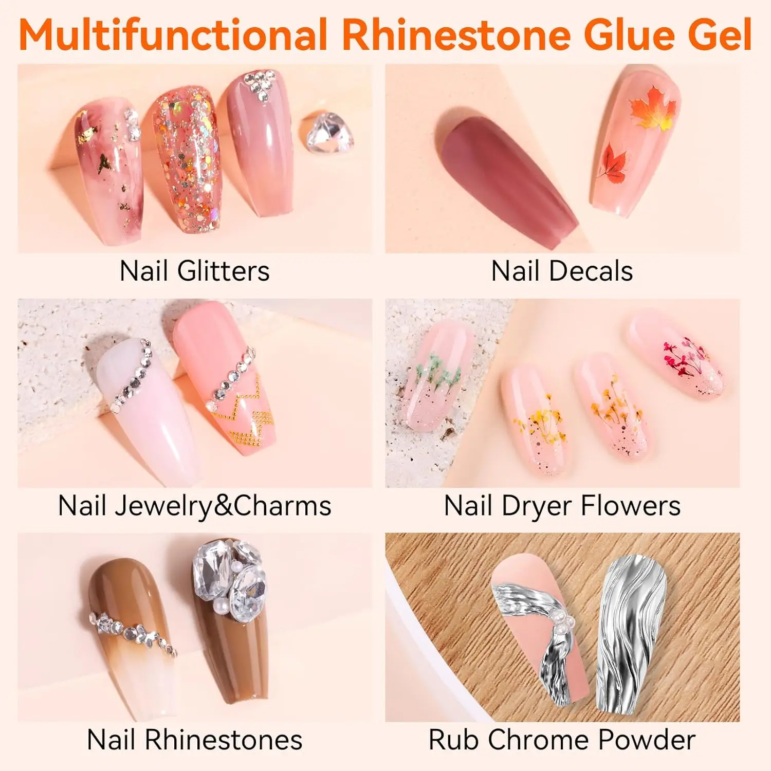 Makartt Nail Rhinestone Glue Gel, Upgrade Gel Nail Glue with Brush Pen Tip Super Strong Adhesive Precise for Nail Charms Crystal 6