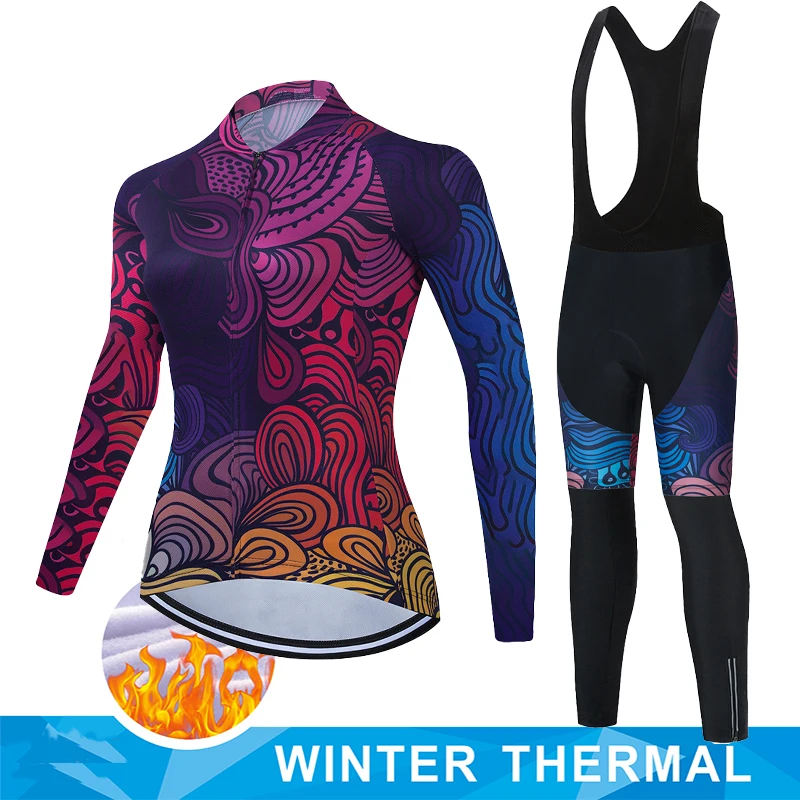 Women Cycling Jersey Set Pro Team Uniform Cycle Road Bike Winter Thermal Fleece Clothing Sportswear