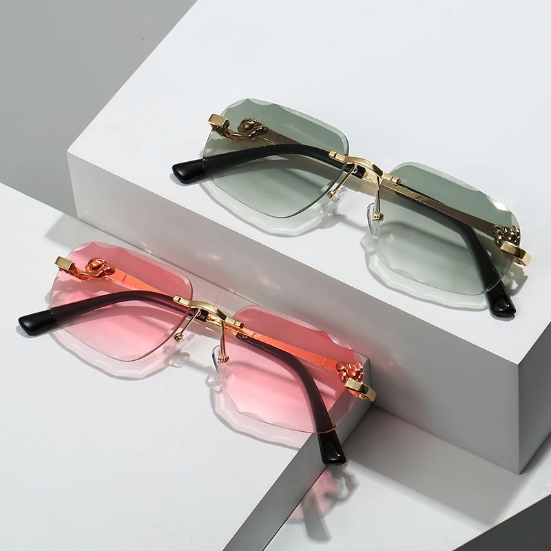 Lunettes soleil métal sans monture carrées femmes hommes qualité mode fête piscine UV400