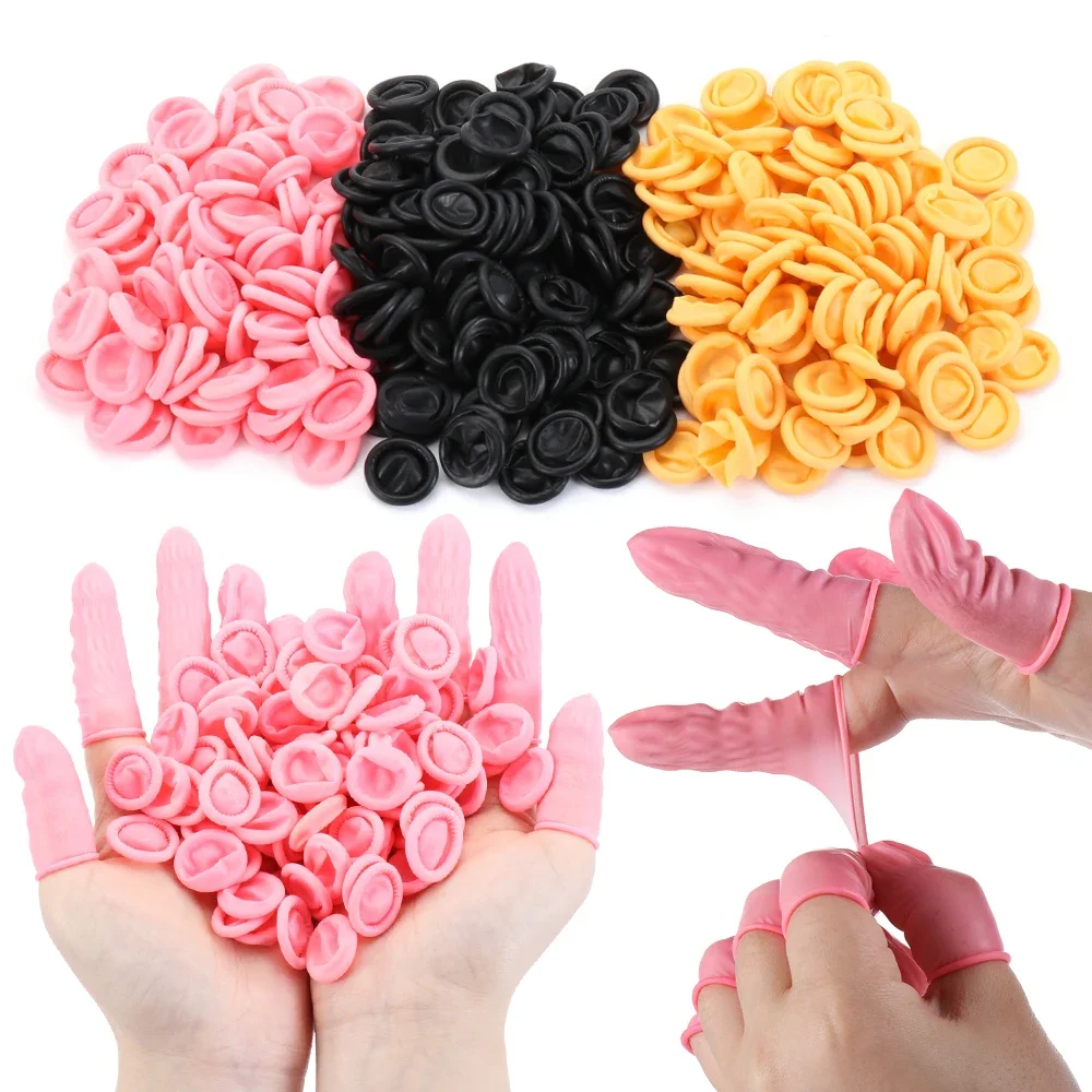 Finger Cover 100 Pcs disposable gloves,disposable finger covers Disposable Natural Rubber Non-slip Anti-static Latex Finger Cots Fingertips Protector Gloves Nail Art Tool