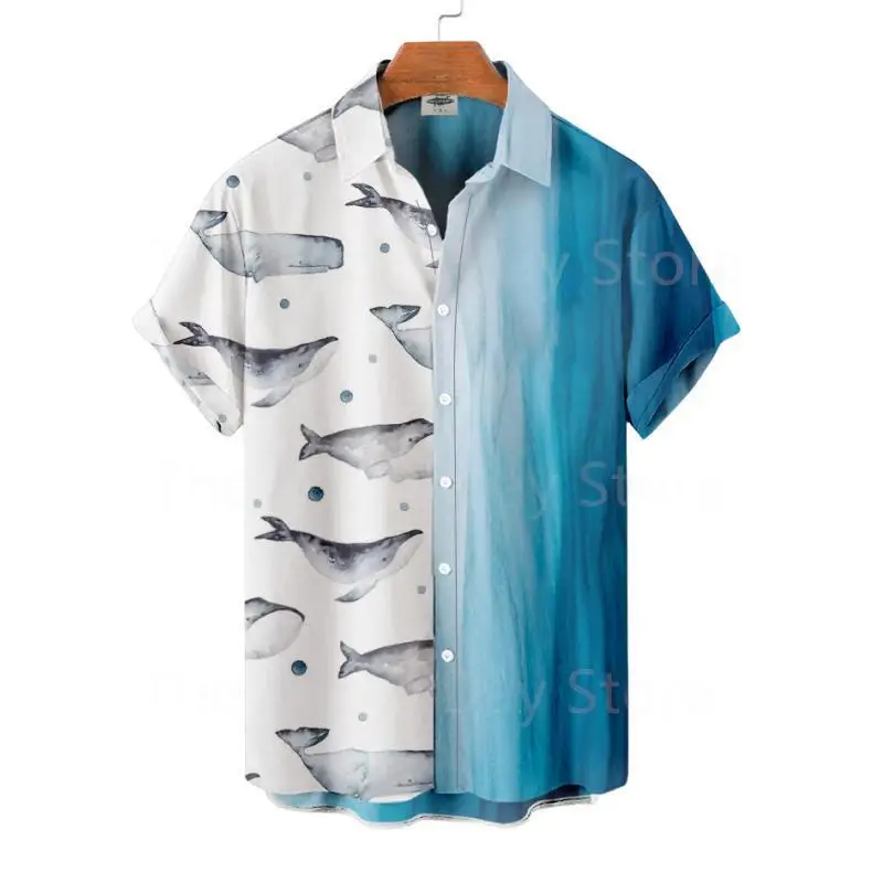 thumbnail image 1 of Camisas hawaianas para hombre, camiseta informal con estampado 3D de peces, camiseta de verano de gran tamaño con estampado de dibujos animados, elegante camisa de playa para vacaciones, 1 of 5