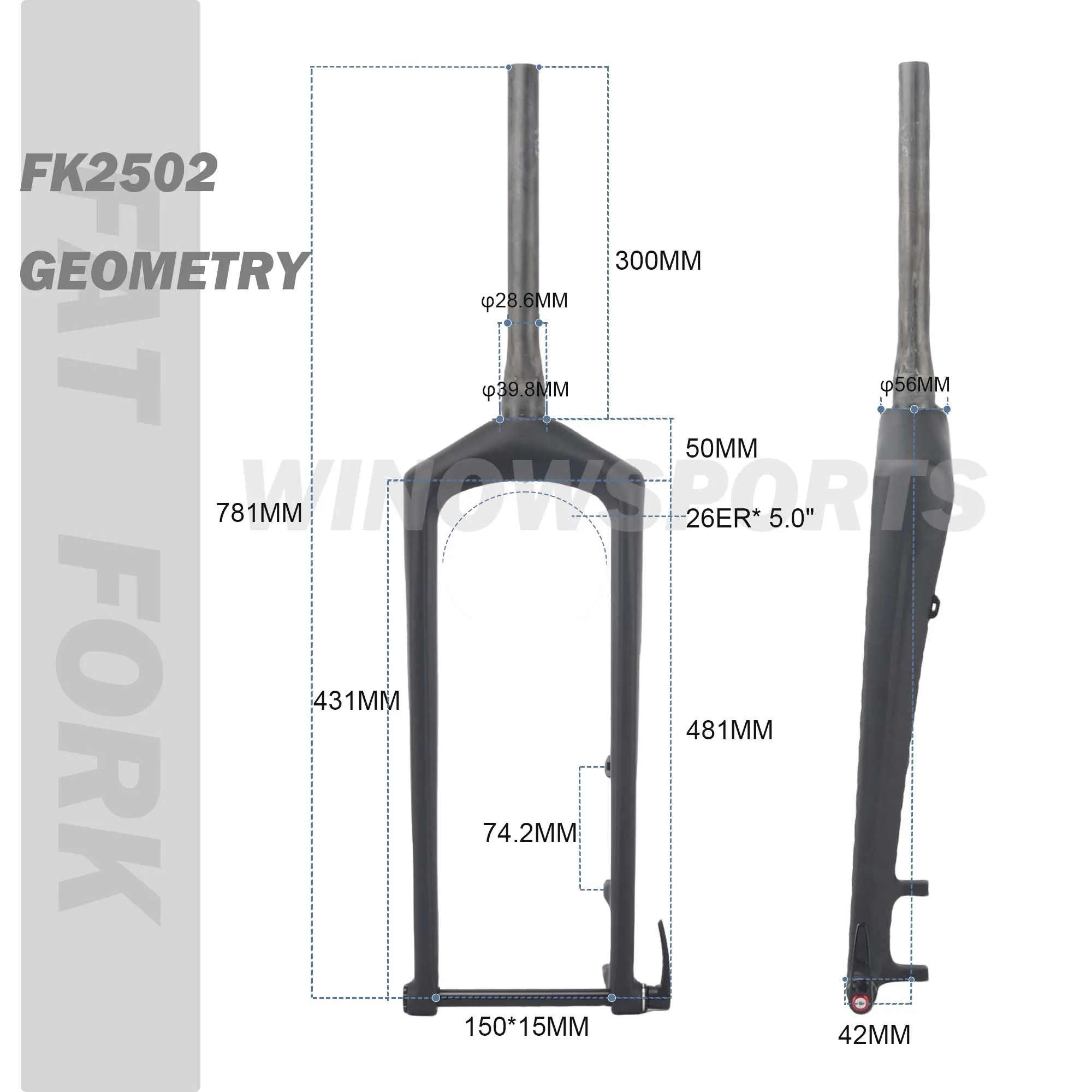 Fourche Vélo 26" En Fibre De Carbone Pleine - Pour Fat Bike Neige - Frein à Disque