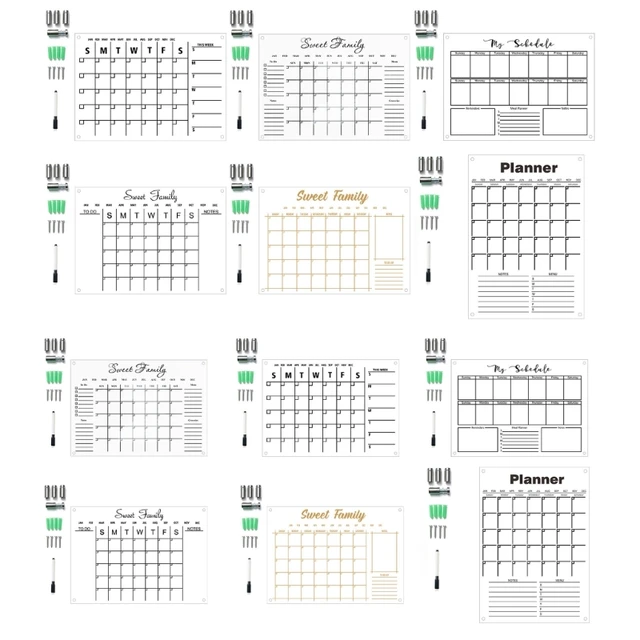 Acrylic Calendar with 6 Colorful Markers 12 x8 Hanging Monthly Planner