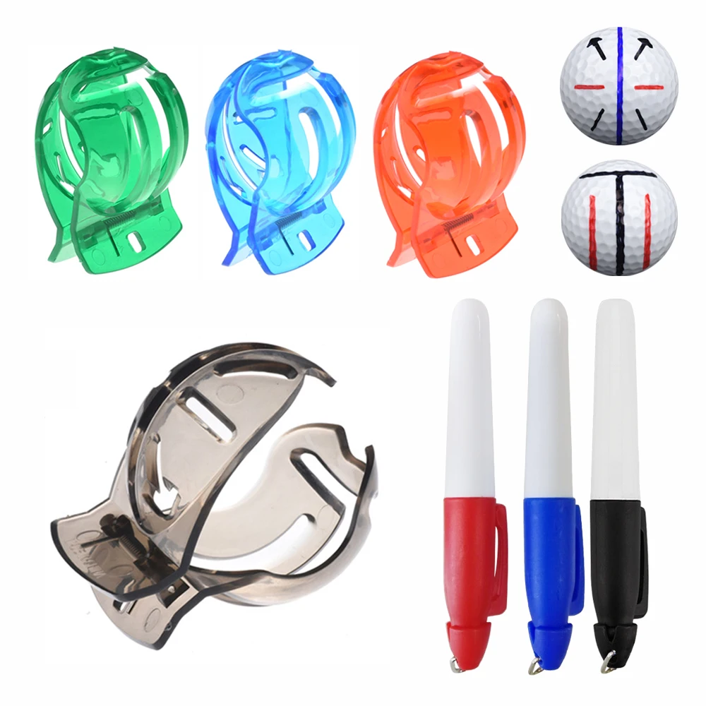 Golf Ball Line Clip Liner Marker Pen Triple Line Blue Red Template Alignment Marks Tool Putting Positioning Aids Drop Ship 5