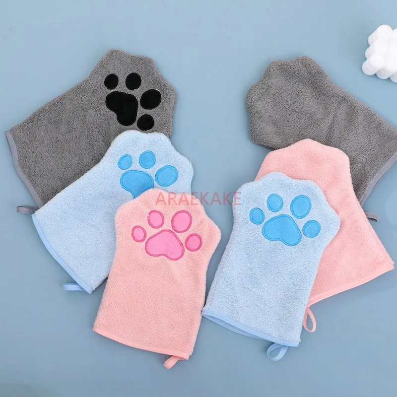Pet towel, glove style quick drying and absorbent cleaning towel for dogs, cat bath towel, pet supplies