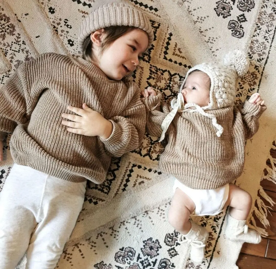 Autumn Spring Baby Solid Color O-Neck Sweater Infant Girl Boy Loose Long Sleeve Knitted Pullover Top Baby Outwear Clothes knit sweater