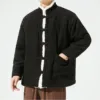 2024 Chinese Style Men Warm Spring Festival Long Sleeve Thickened Cotton Jacket Coat Winter Plush Stand Collar Corduroy Overcoat 3