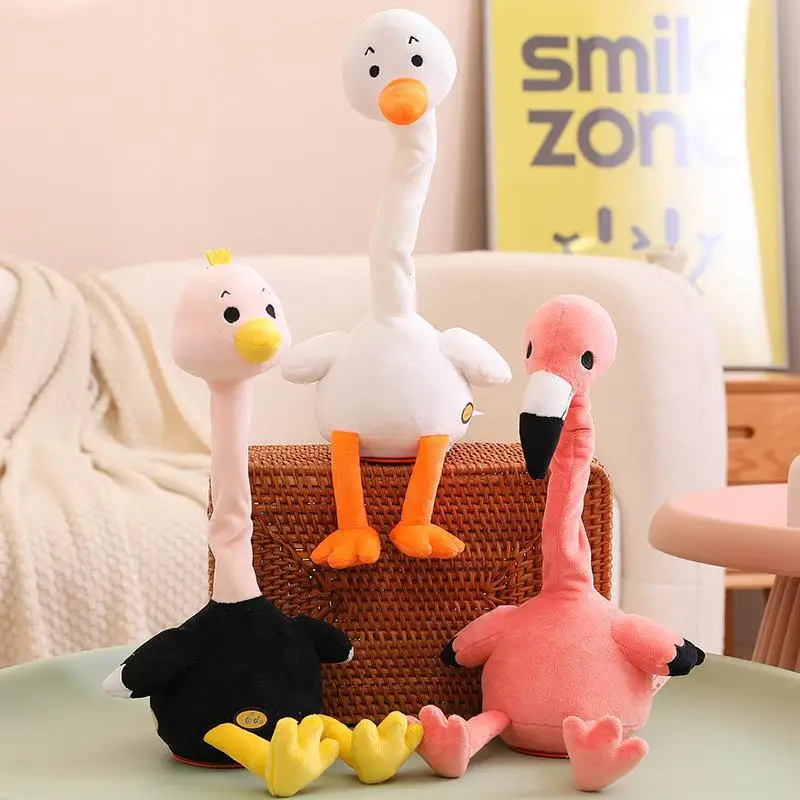 35cm Lovely Electric Goose Plush Toy Dancing Snake Flamingo Ostrich Animal Funny Voice Recording Singing Dancing Wiggly Toy