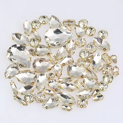 Elegant Mixed Shape Crystal Glass Rhinestones with Silver/Gold Claw - 60pcs (Gold Crystal)