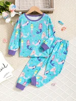 Children's Mermaid Print Sleepwear Set Casual Daily Style Comfortable Skin-friendly Girls' Home Clothes