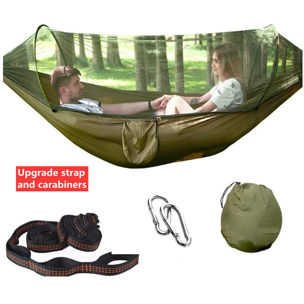 Camping Hammock with Mosquito Net Pop-Up Light Portable Outdoor Parachute Hammocks Swing Sleeping Hammock Camping Stuff 