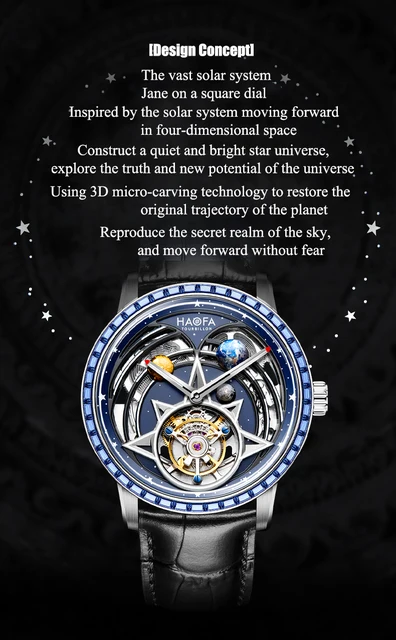 Haofa Zircon Bezel Flying Tourbillon Watch for Men Automatic 