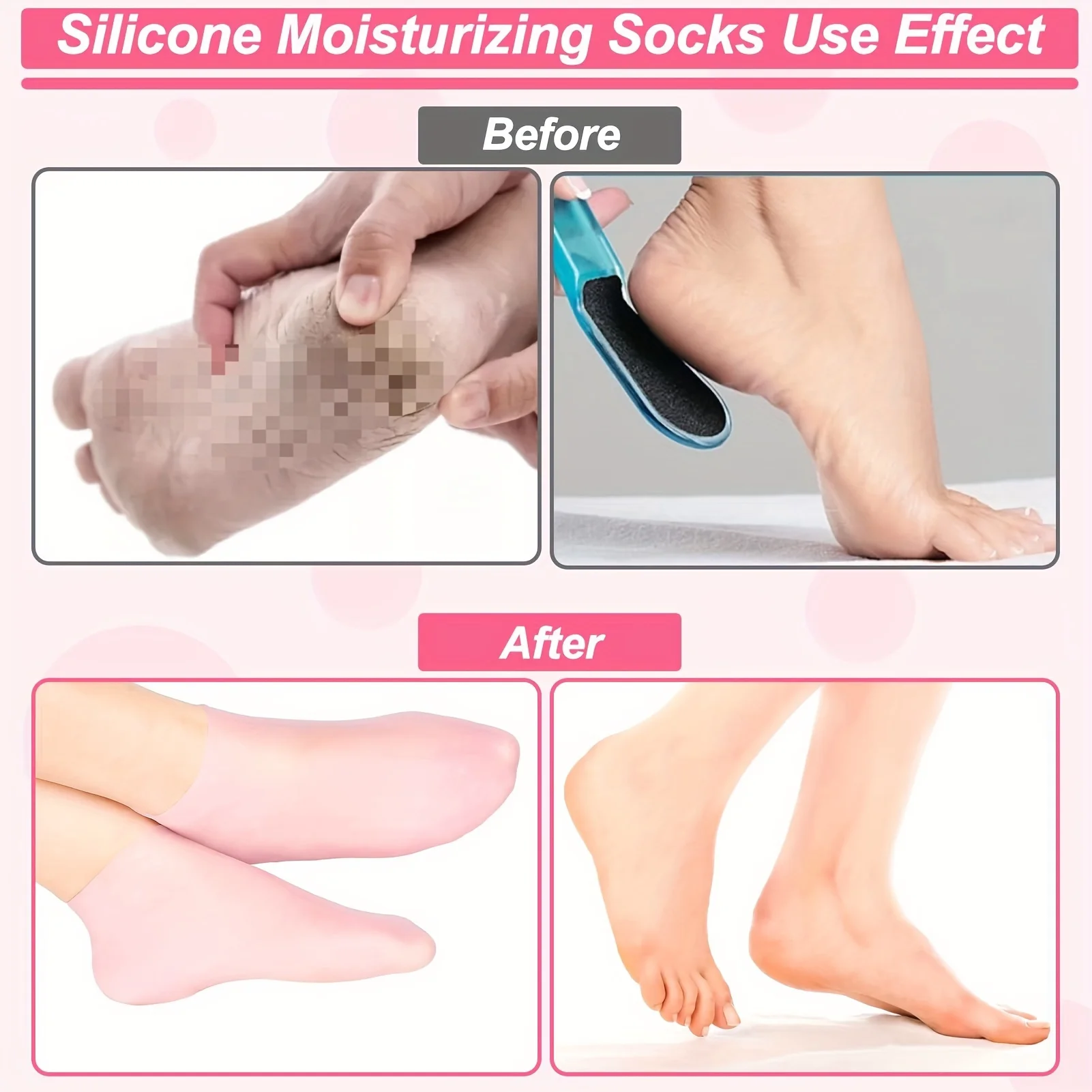 Feuchtigkeitsspendende Silikonsocken für trockene, rissige Füße – Hornhautenthärter mit Aloe Vera, feuchtigkeitsspendendes Fuß-Spa-Werkzeug – Detail 8