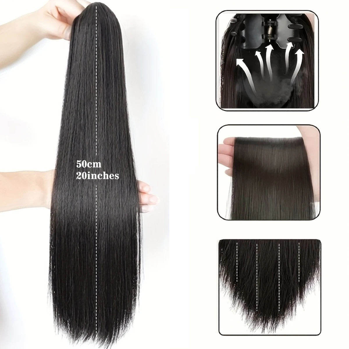 20inches Synthetic straight hair clip ponytail wig clip on a woman's ponytail hair extension wig natural black fake ponytail