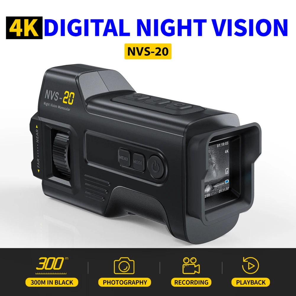 디지털 적외선 야간 투시경 단안 카메라, 풀 HD 4K 비디오 카메라, 야생 동물 풍경 캠핑용, 6X 줌