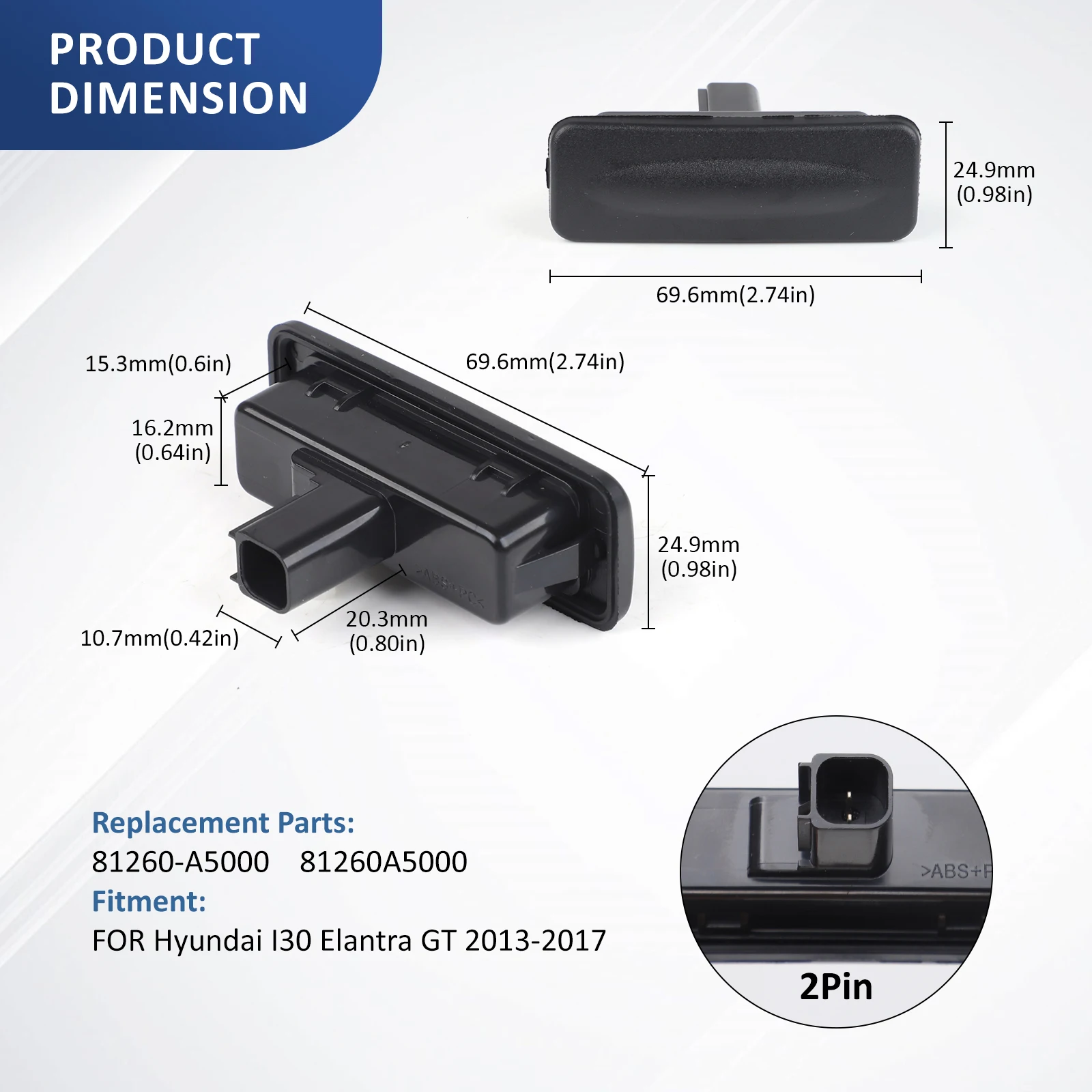 Interrupteur Déverrouillage Hayon Hyundai Interrupteur De Hayon Hyundai I30 GD / KIA Cee'd - Remplacement 81260-A5000, Noir ABS Pièce Auto KIA Cee'd