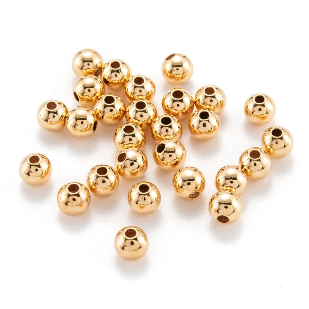 

10-50pcs Long-Lasting Plated Brass Textured Beads Real 18K Gold Plated Nickel Free Round 3mm Hole: 1mm